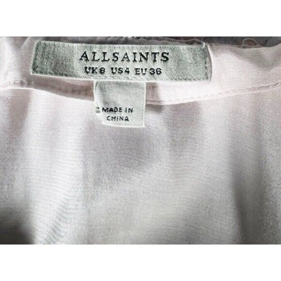 Allsaints Woman's Sz 4 Stella Ume Light Pink Watercolor Button Blouse - Picture 5 of 9